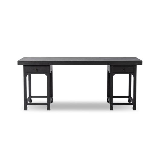 Avedon Desk In Aged Black Oak And Aged Black Oak Veneer And Brass Patina by Four Hands