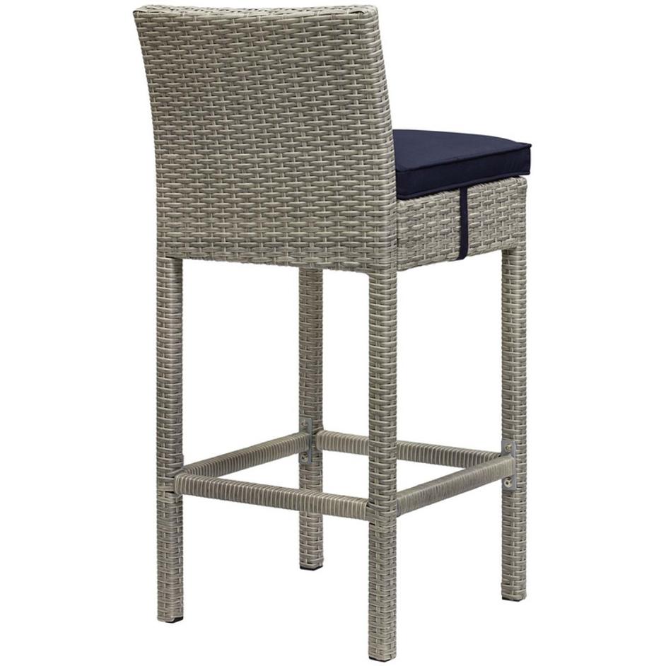 Brandon Outdoor Patio Wicker Rattan Bar Stool In Light Gray Navy by Modway Furniture