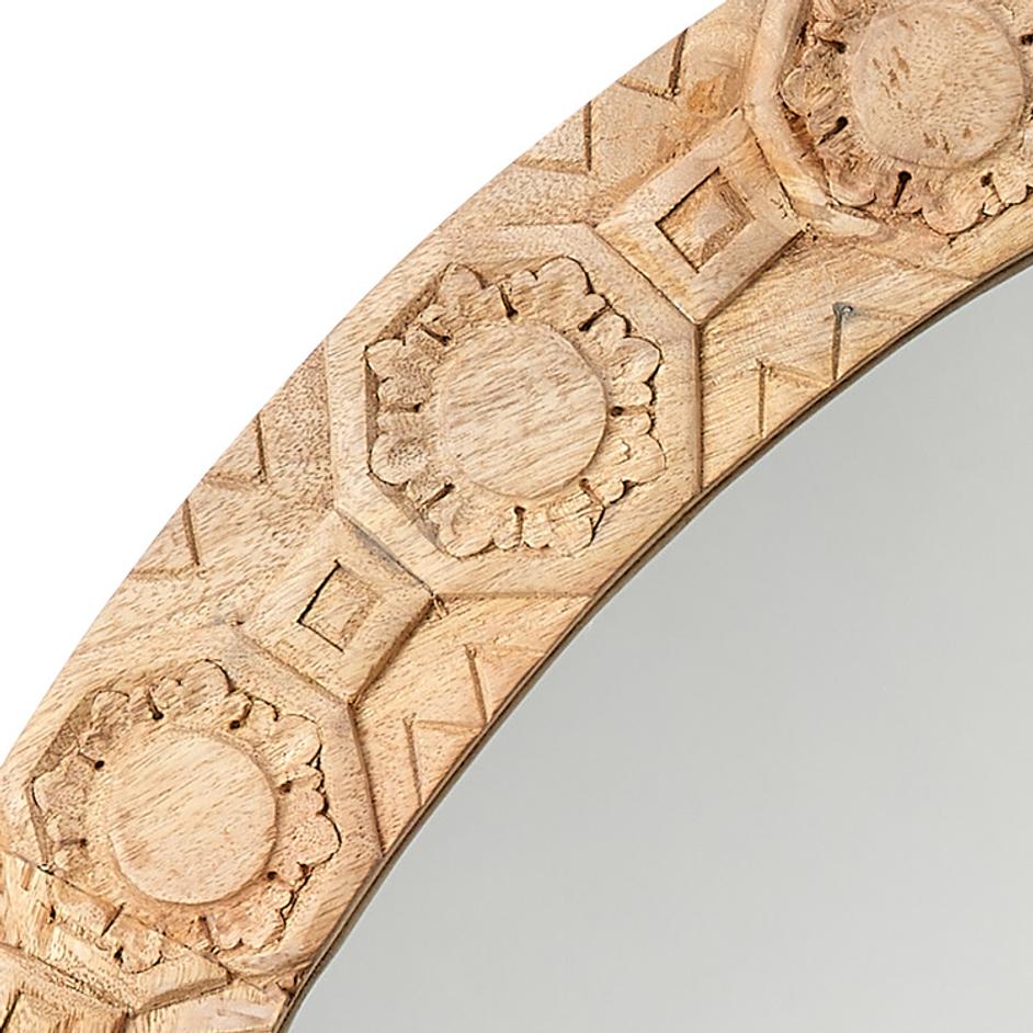  Relief Wood Carved Round Wall Mirror by Jamie Young