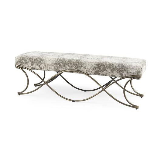 Ayla 55L x 17.6W x 18H Light and Dark Gray Fabric Seat W/ Antique Gold Metal Frame Bench by Mercana