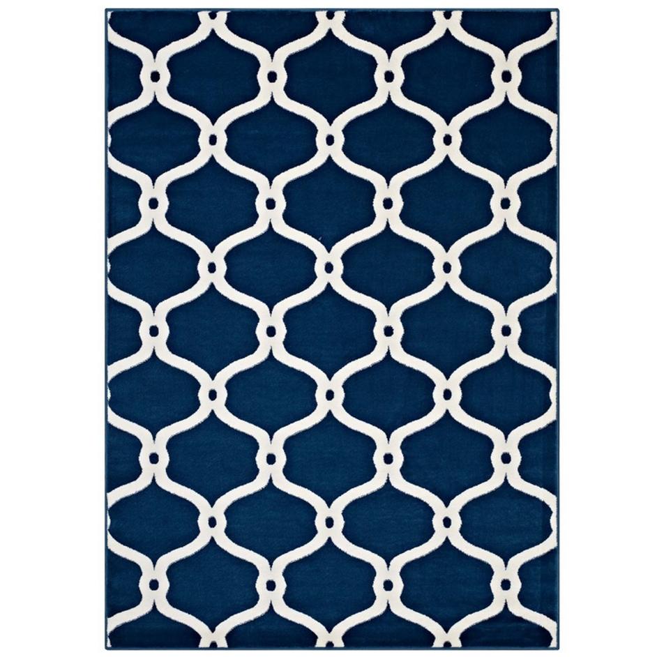 Barrett Chain Link Transitional Trellis 5X8 Area Rug In Moroccan Blue And Ivory by Modway Furniture