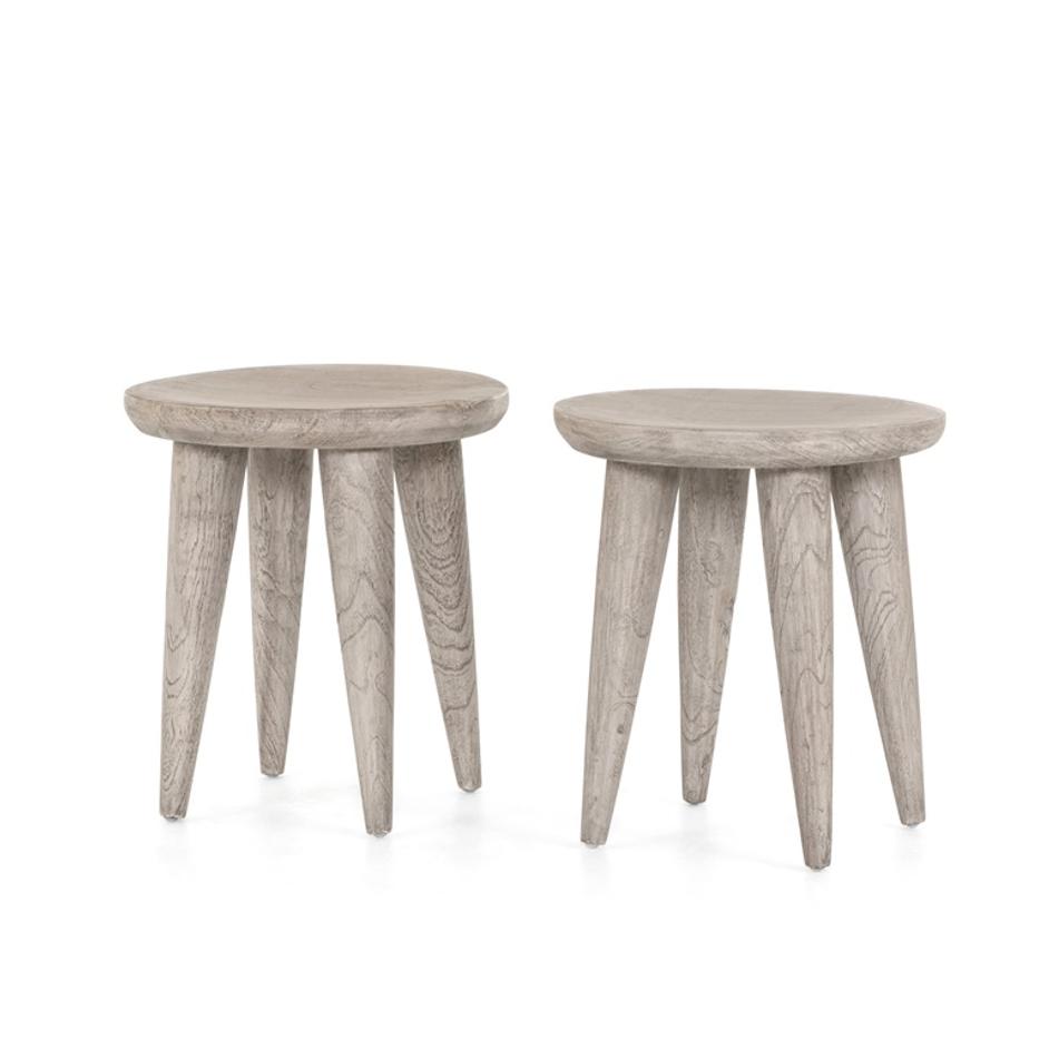 Zuri Round Outdoor End Table In Grey by FOUR HANDS
