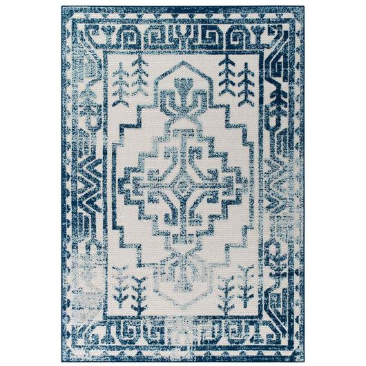 Burket Nyssa Distressed Geometric Southwestern Aztec 5X8 Indoor/Outdoor Area Rug In Ivory And Blue by Modway Furniture