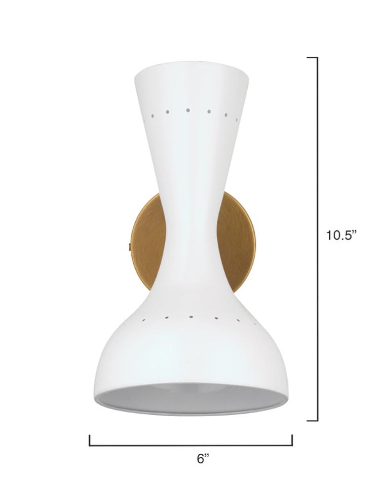 Pisa 1-Light Wall Sconce, White Lacquer and Antique Brass Metal by Jamie Young