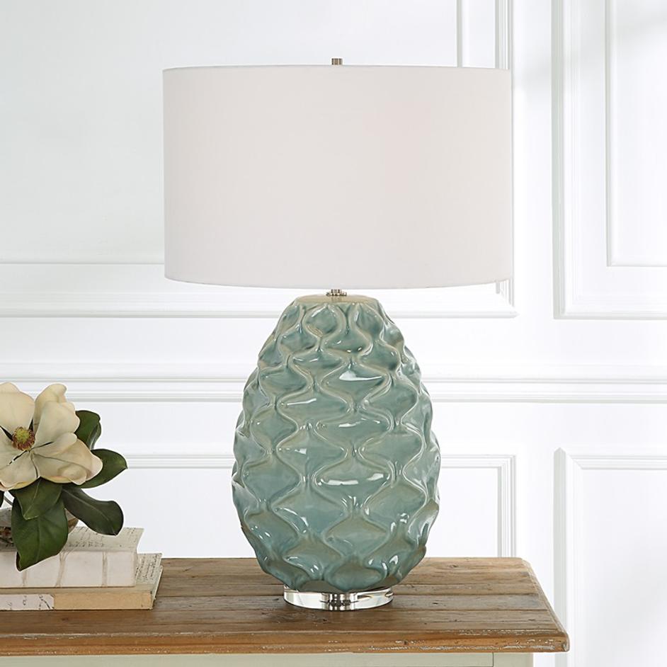 Laced Up Sea Foam Glass Table Lamp by Uttermost