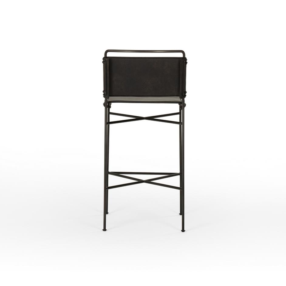 Wharton Bar Stool in Distressed Black by FOUR HANDS