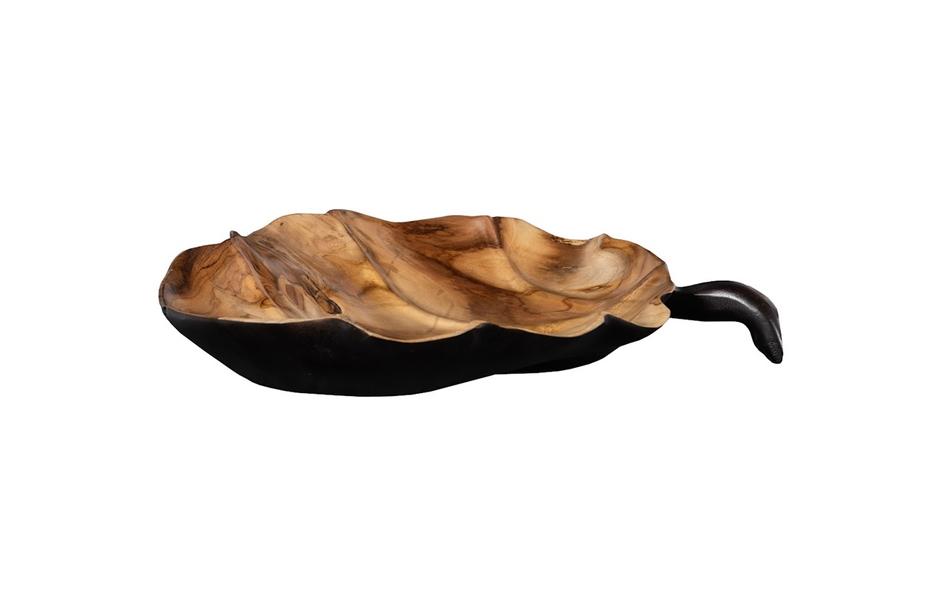 Leaf Bowl, Teak Wood, Black & Natural by Phillips Collection