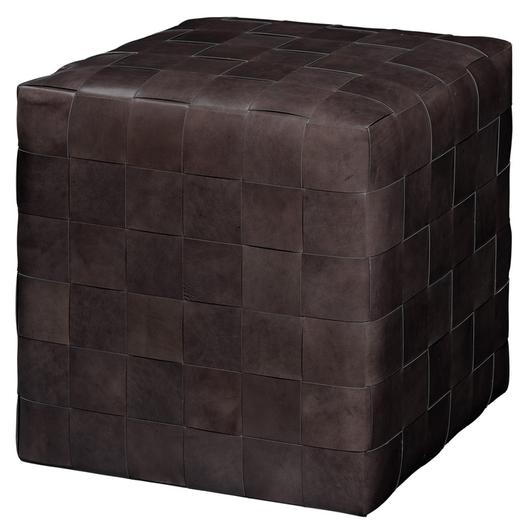 Woven Leather Ottoman, Dark Grey by Jamie Young