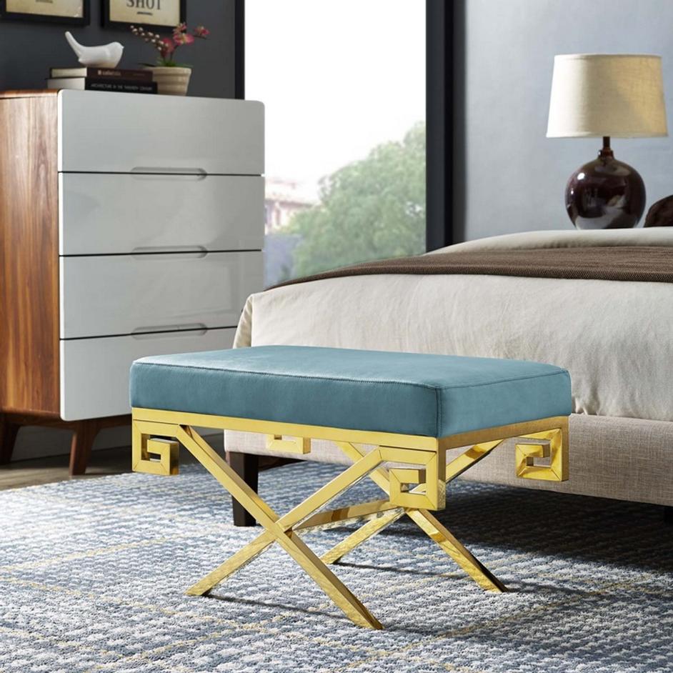 Bendel Velvet Performance Velvet Bench In Sea Blue by Modway Furniture