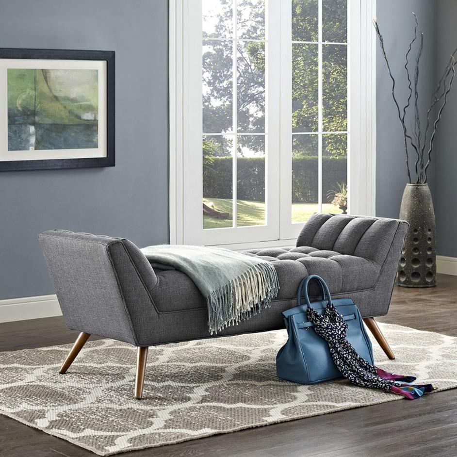 Vestry Medium Upholstered Fabric Bench In Gray by Modway Furniture