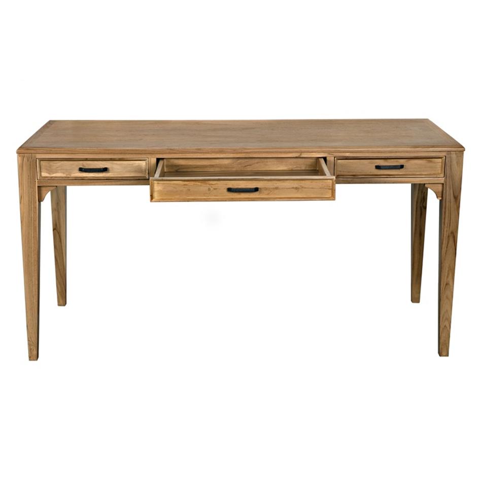 Ambrose Bleached Teak Desk with Brass Pulls and Clear Coat Finish by Noir Furniture