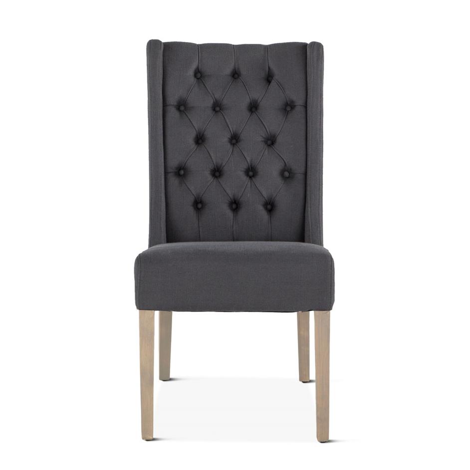 Lara Dark Gray Linen Dining Chair with Napoleon Legs by Home Trends & Design