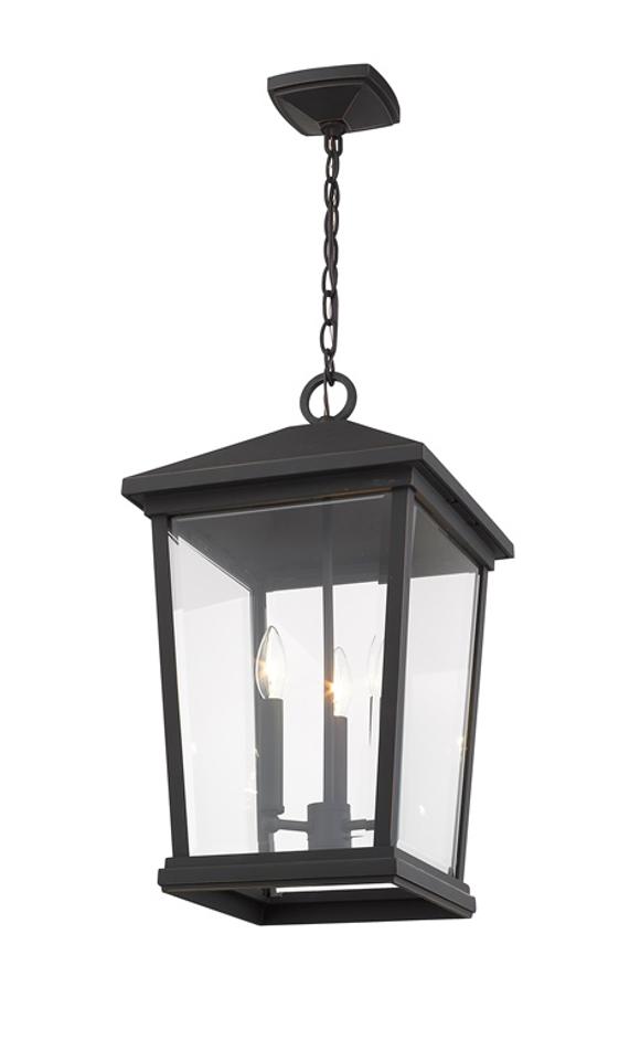 Beacon 3 Light Outdoor Chain Mount Ceiling Fixture in Oil Rubbed Bronze Finish by Z-Lite