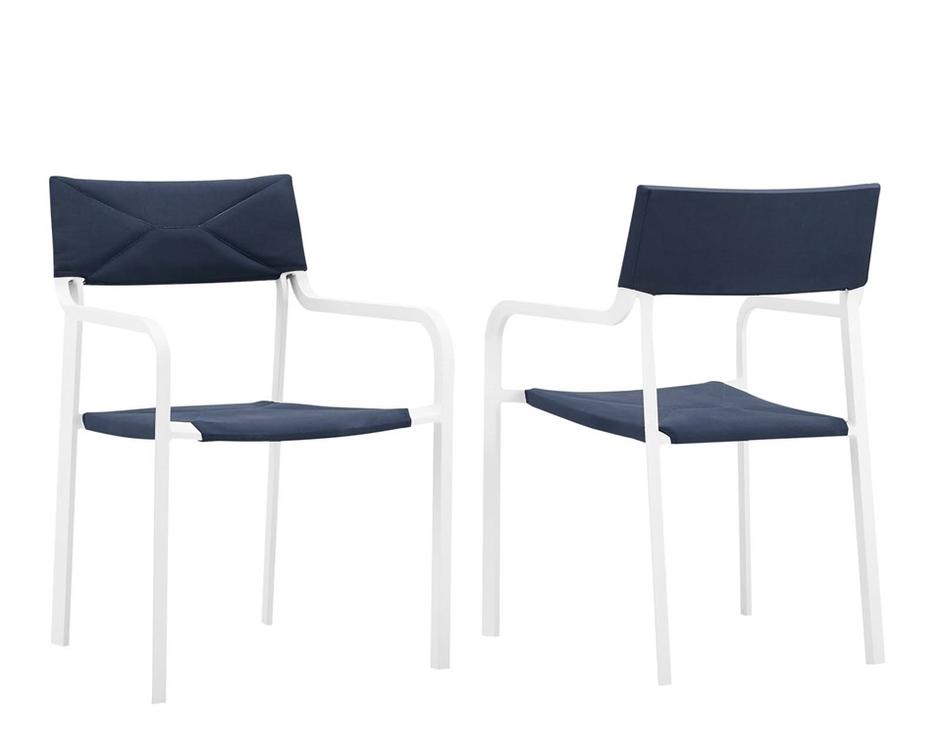 Fenimore Outdoor Patio Aluminum Armchair Set Of 2 In White Navy by Modway Furniture