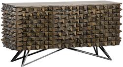 Petite New York Sideboard in Old Wood Finish with Fir, Industrial Steel Base, and Veneer by Noir Furniture