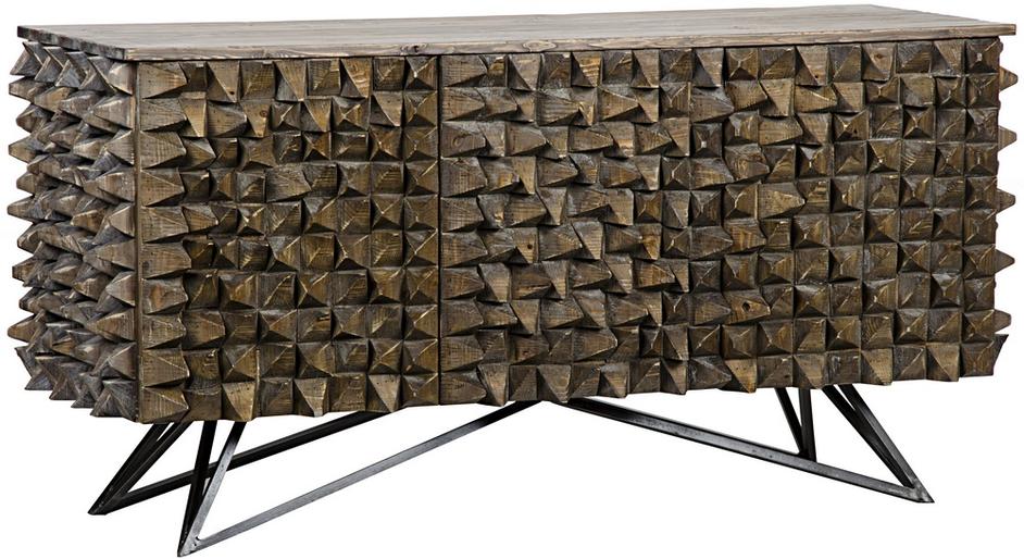 Petite New York Sideboard in Old Wood Finish with Fir, Industrial Steel Base, and Veneer by Noir Furniture