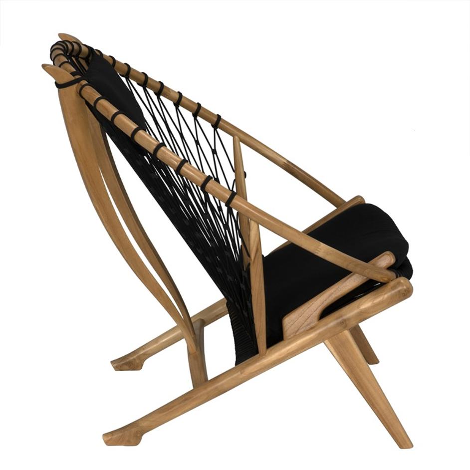 Mateo Bleached Teak Chair with Black Cotton Rope and Clear Coat Flat Finish by Noir Furniture