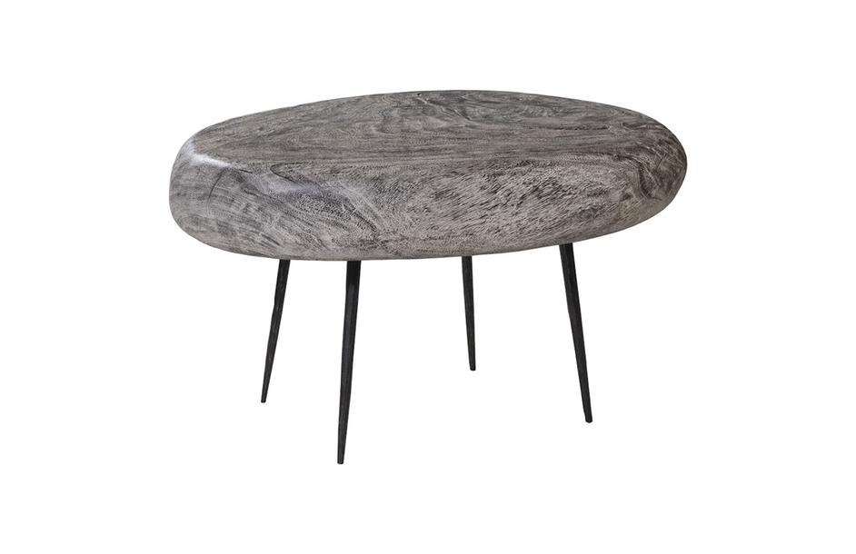 Skipping Stone Side Table, Gray Stone, Forged Legs by PHILLIPS COLLECTION
