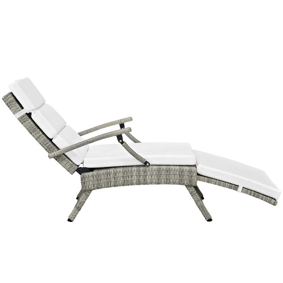 Creation Chaise Outdoor Patio Wicker Rattan Lounge Chair In Light Gray White by Modway Furniture