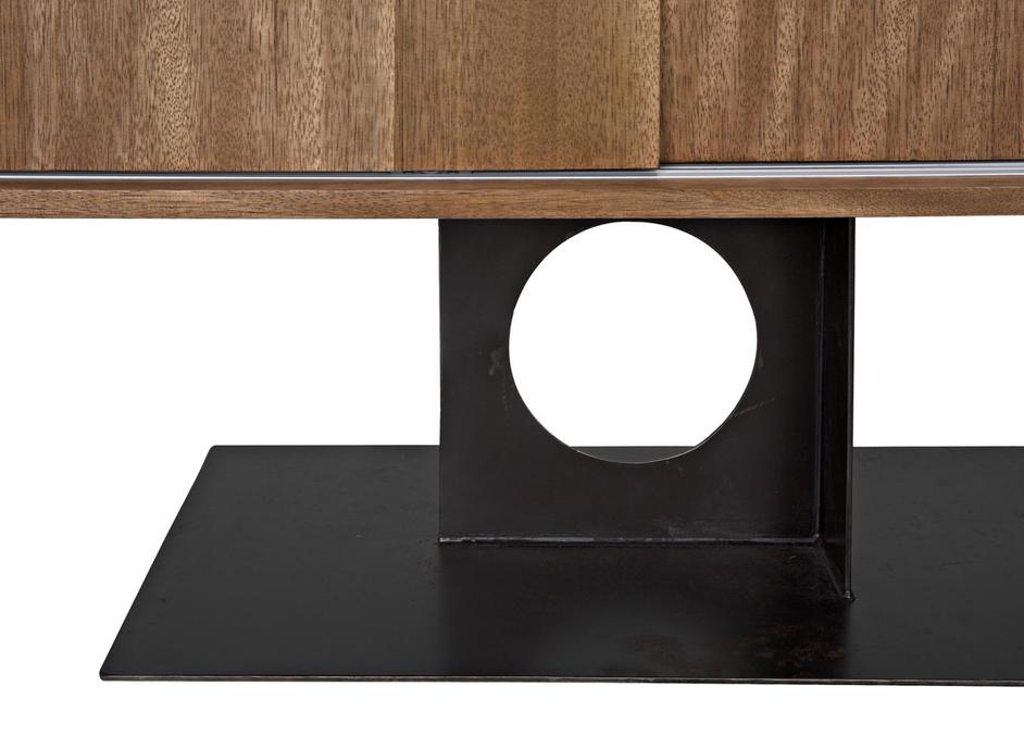 Wolf Dark Walnut Sideboard with Brass Pulls and Industrial Steel Base by Noir Furniture