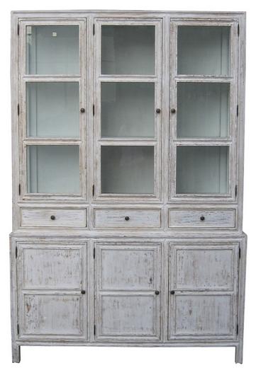Colonial Hutch in White Wash Mahogany and Veneer with Brass Pulls by Noir Furniture