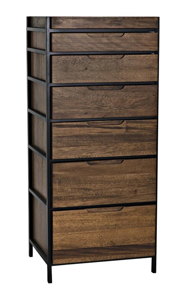 Seoul Tallboy Dark Walnut and Industrial Steel Chest of Drawers by Noir Furniture