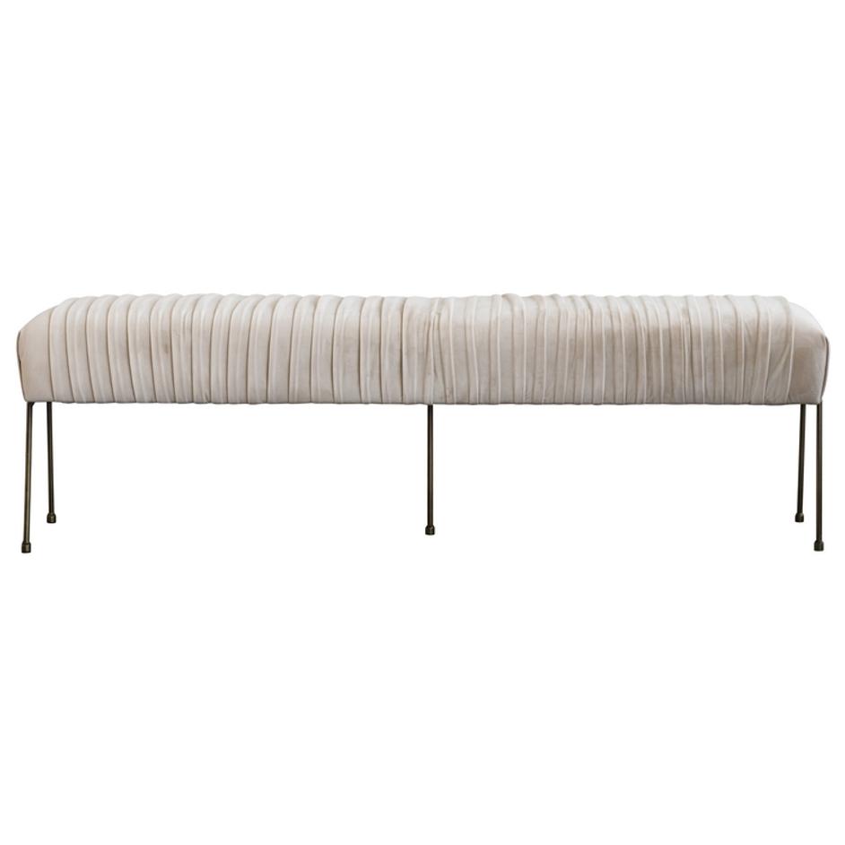 Merritt Velvet Fabric Pleated Bench In Dulce Sand by New Pacific Direct