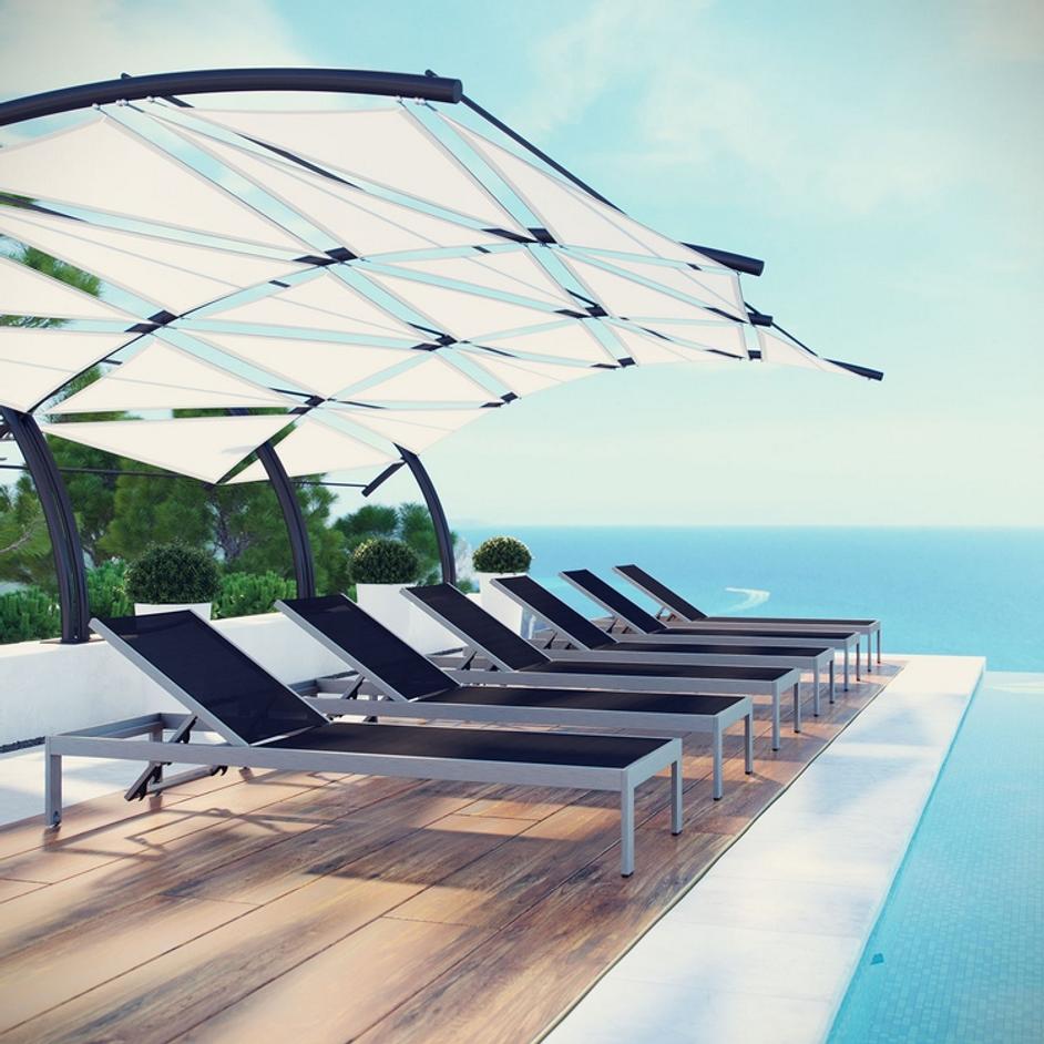 Nantucket Chaise Outdoor Patio Aluminum Set Of 6 In Silver Black by Modway Furniture