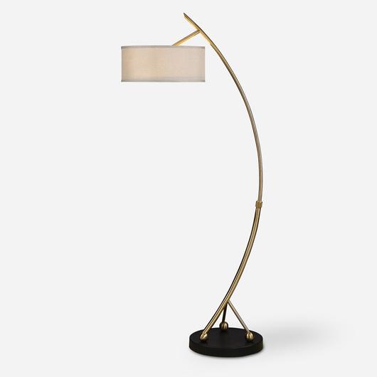 Vardar Curved Brass Floor Lamp by Uttermost