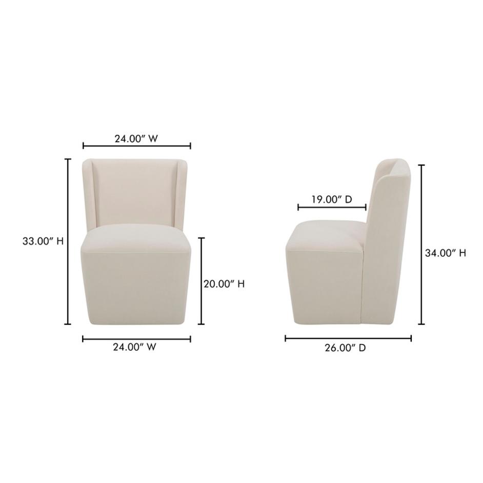 Cormac Rolling Dining Chair Cream by Moes Home