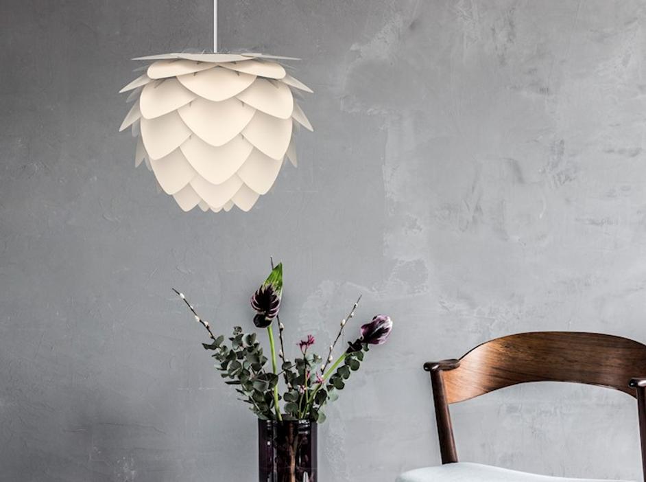 Aluvia Mini Plug-In Pendant in Pearl with White Cord by UMAGE