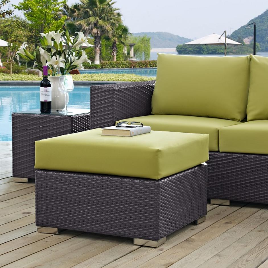 Minerva Outdoor Patio Fabric Square Ottoman In Espresso Peridot by Modway Furniture