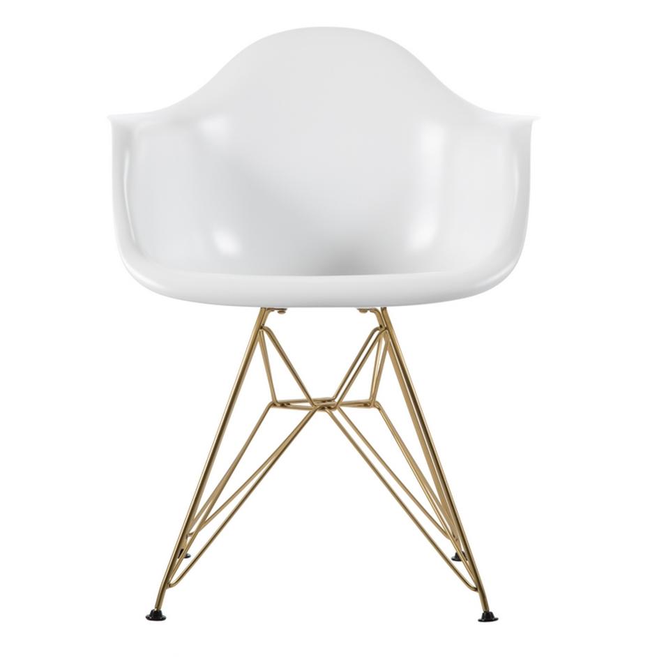 Lorena Fiberglass Arm Chair - White Matte / brass by Aeon Furniture