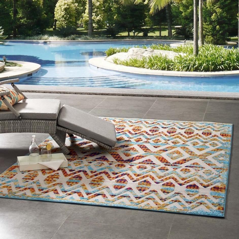 Burket Tamako Diamond And Chevron Moroccan Trellis 5X8 Indoor / Outdoor Area Rug In Multicolored by Modway Furniture