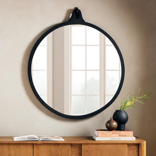 Hyde Round Mirror In Black Aluminum by FOUR HANDS