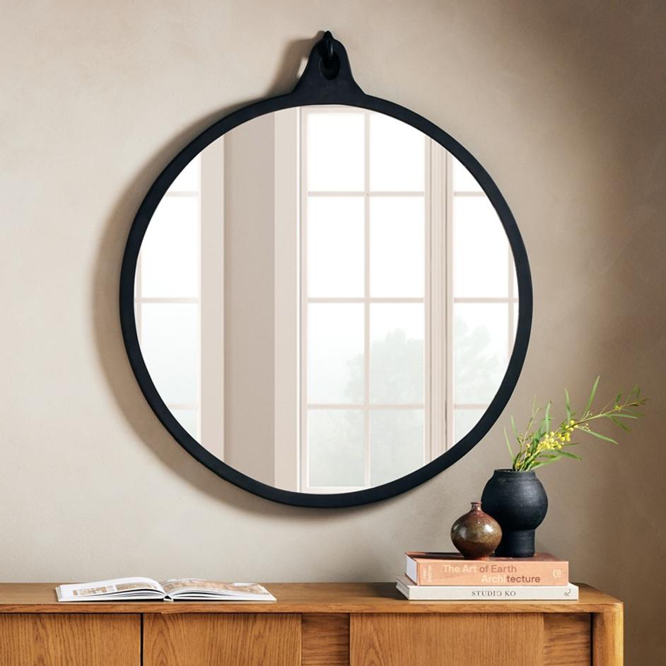 Hyde Round Mirror In Black Aluminum by FOUR HANDS