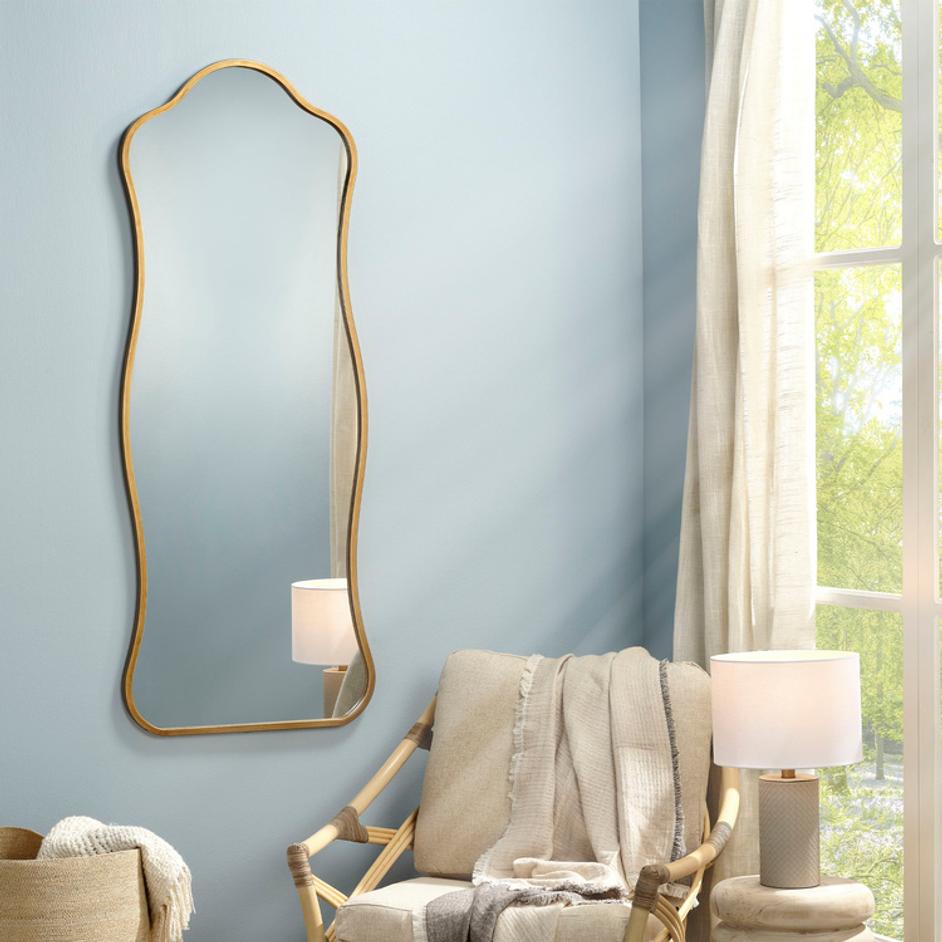 Aurora Wavy Iron Floor Mirror, Antique Brass by Jamie Young