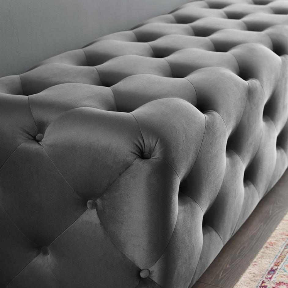 Carole 72" Tufted Button Entryway Performance Velvet Bench In Gray by Modway Furniture