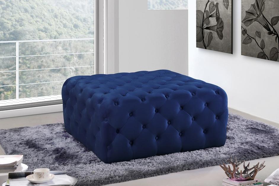 Laurie Ottoman/Bench In Navy Velvet by Meridian Furniture