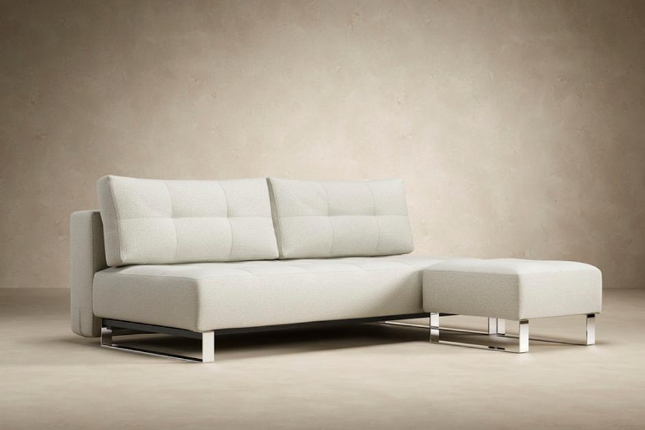 DELUXE EXCESS OTTOMAN in MIXED DANCE NATURAL FABRIC WITH Chrome legs 527 by INNOVATION USA