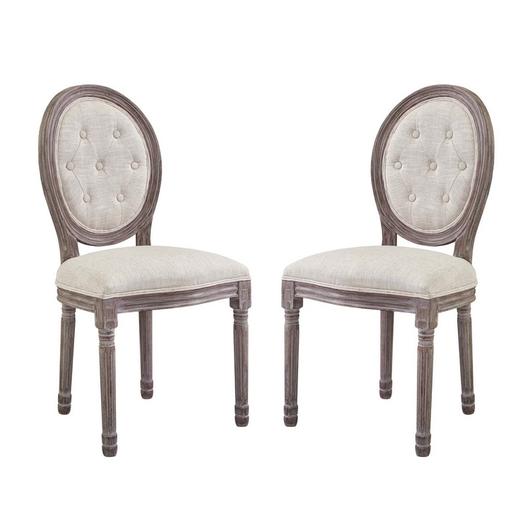 Seneca Vintage French Upholstered Fabric Dining Side Chair Set Of 2 In Beige by Modway Furniture