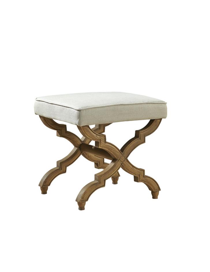 Linen and Oak Foot Stool by Furniture Classics