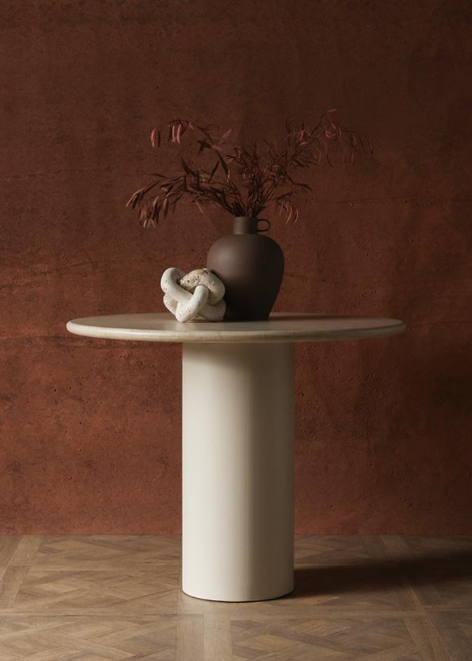 Belle Round Dining Table In Cream Marble by FOUR HANDS