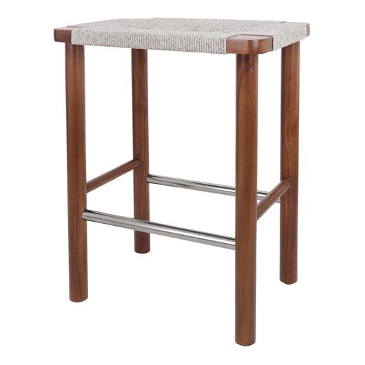 Elio Wood Counter Stool w/ Rope, Cinnamon Brown/Sand Lace by New Pacific Direct