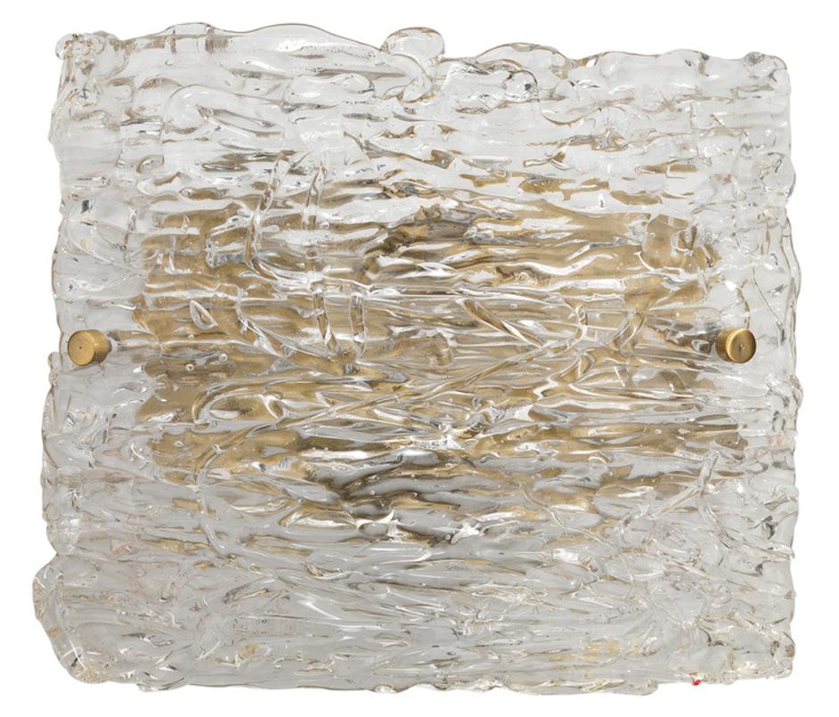 Swan Curved Glass Sconce, Large, Clear Textured Glass and Antique Brass Metal by Jamie Young