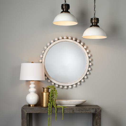 Brighton Round Wood Mirror, White Washed by Jamie Young