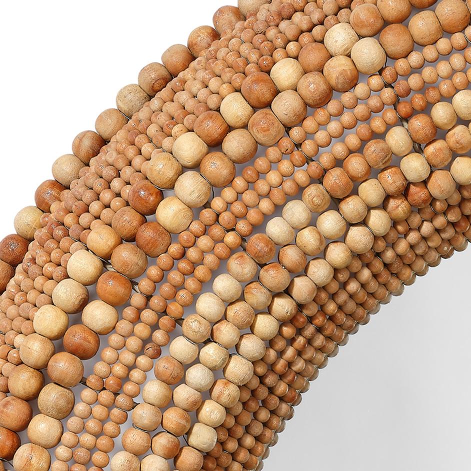 Strand Wood Beaded Round Wall Mirror, Natural by Jamie Young