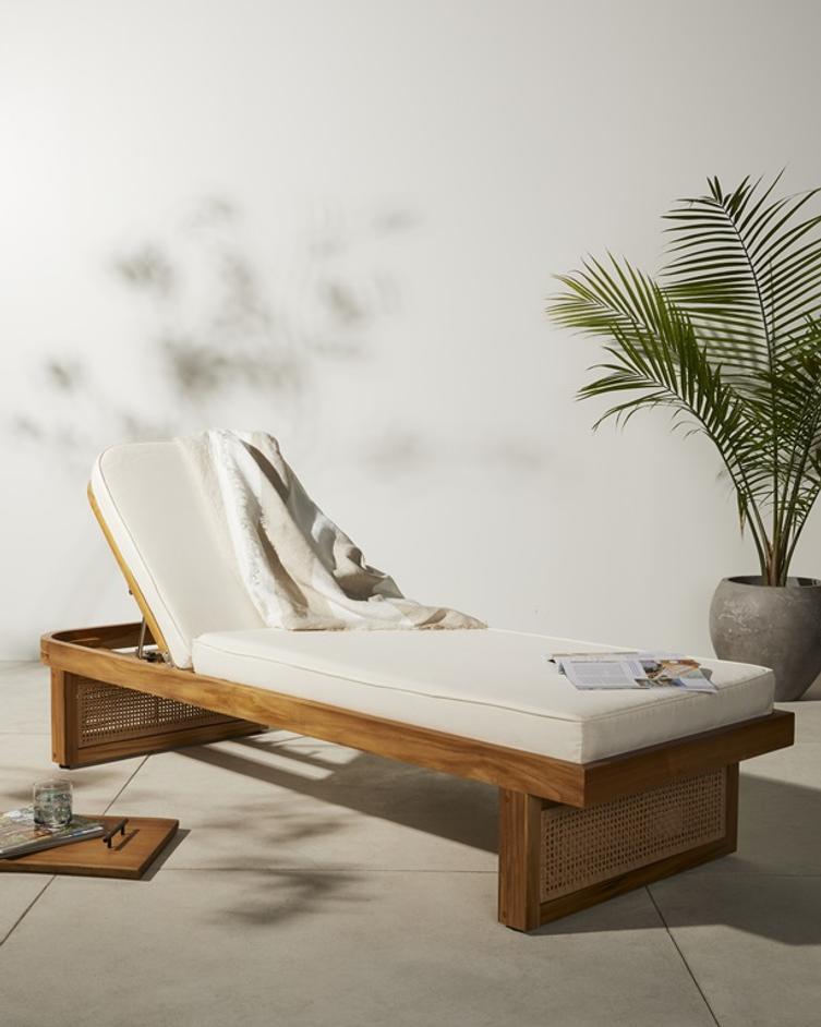 Merit Outdoor Chaise Lounge In Natural Teak by FOUR HANDS