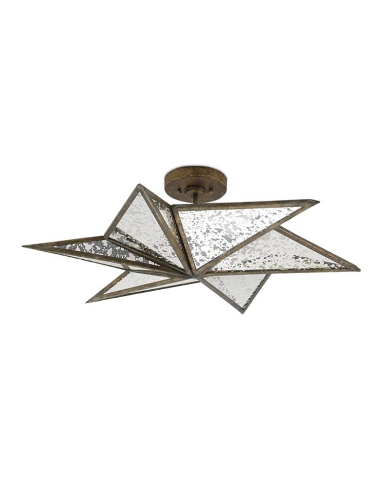 Stargazer Semi-Flush In Pyrite Bronze & Raj Mirror by Currey & Company