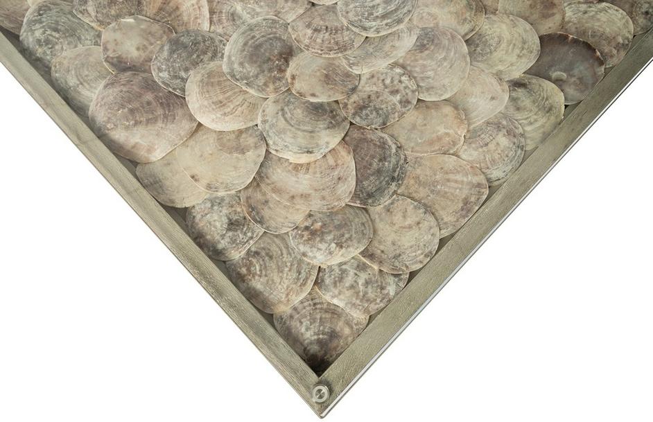 Shell Coffee Table, Glass Top, Ming Stainless Steel Legs by PHILLIPS COLLECTION